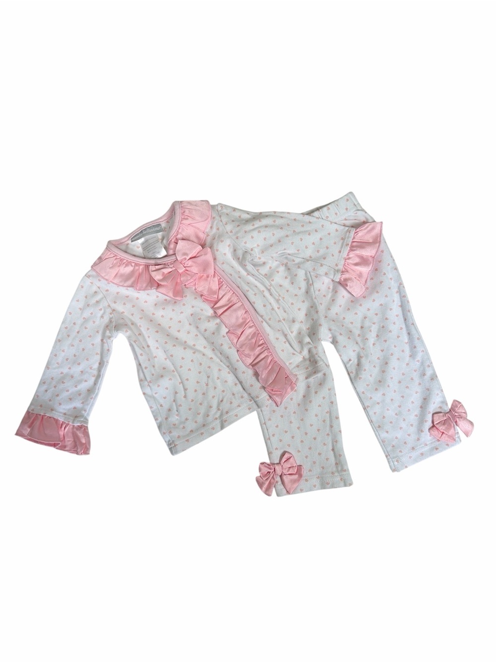 Wendy Bellissimo Baby Girl 2 Piece Pajama Set Pink Hearts Ruffle Bow Size 12M